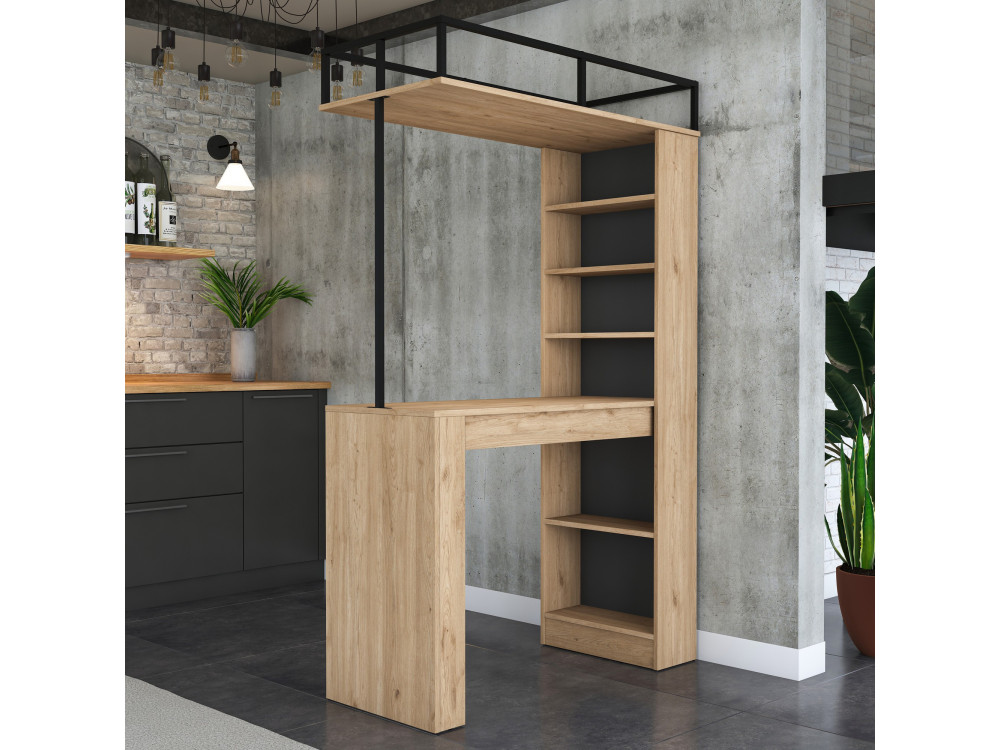 Mesa de comedor de madera "Jacob" con estantes - 120 x 56 x 199 cm - Marrón