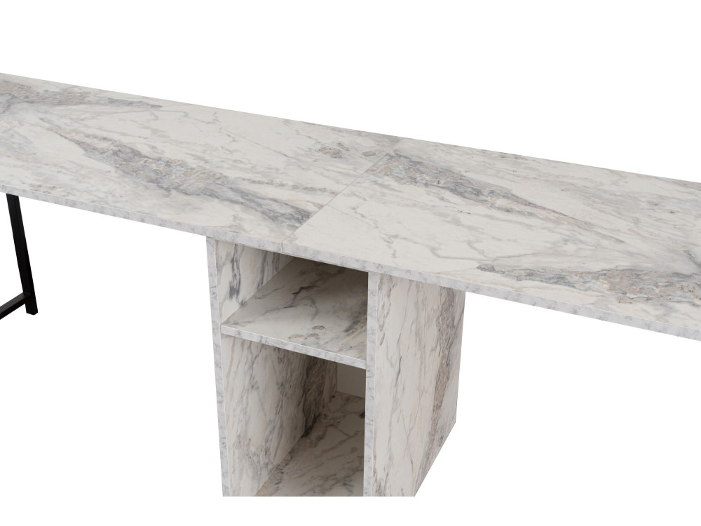 Escritorio doble "Twin" con 2 estantes de madera - 240 x 60 x 74 cm - Blanco jaspeado