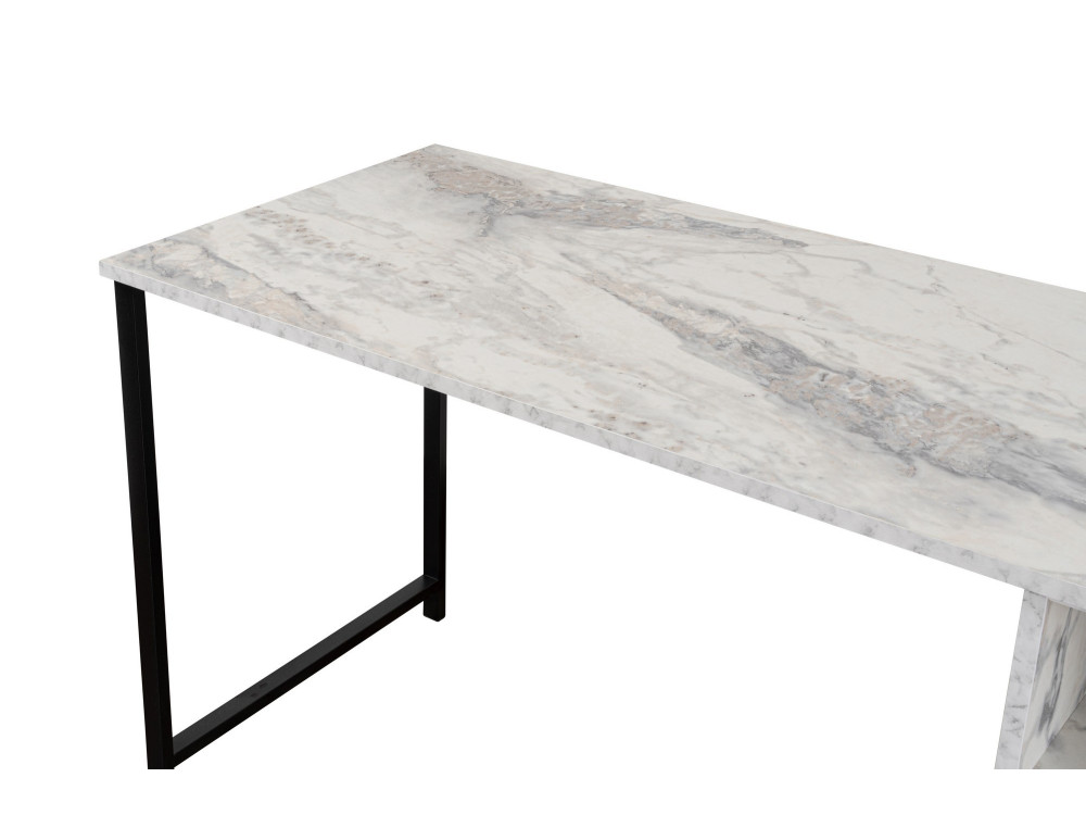 Escritorio doble "Twin" con 2 estantes de madera - 240 x 60 x 74 cm - Blanco jaspeado
