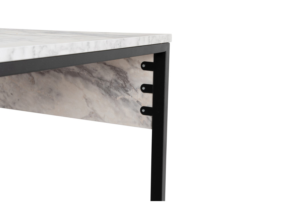 Escritorio doble "Twin" con 2 estantes de madera - 240 x 60 x 74 cm - Blanco jaspeado