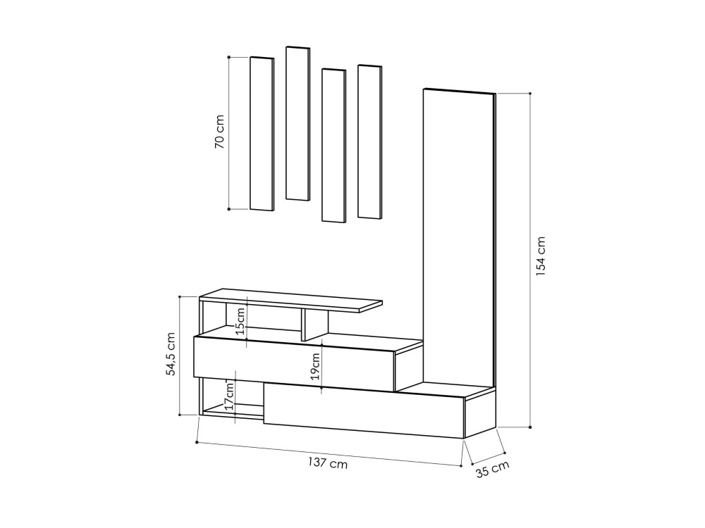 Mueble recibidor "Ramda" con espejo de madera - 137 x 35 x 154 cm - Gris antracita