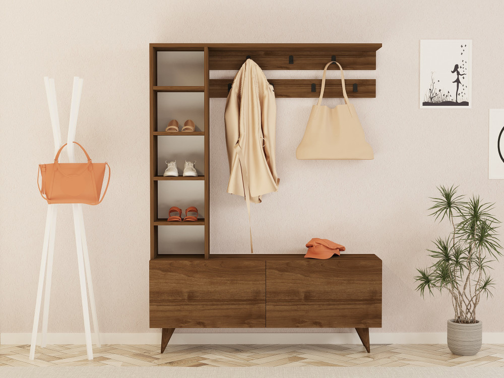 Mueble de recibidor de madera «Hale» - 120 x 32 x 161 cm - Nogal