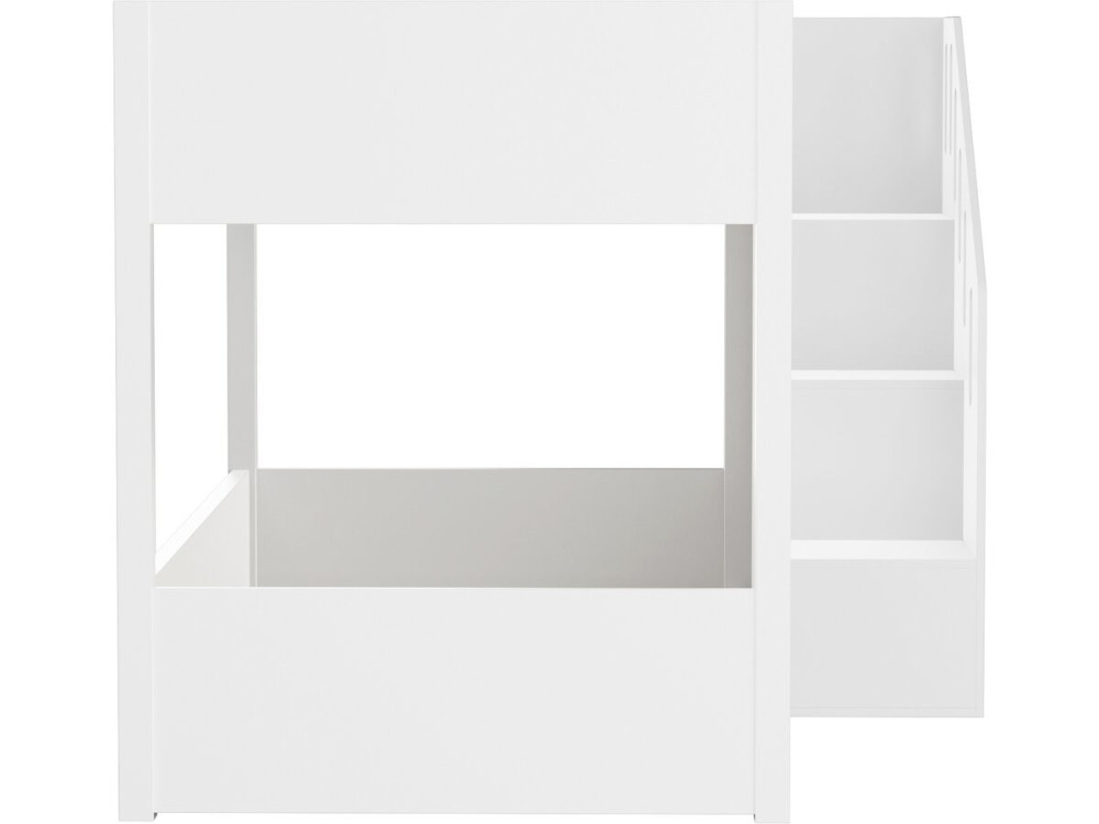 Litera de madera con escalera y espacio de almacenamiento «Léana» - 90 x 190 cm - Blanco