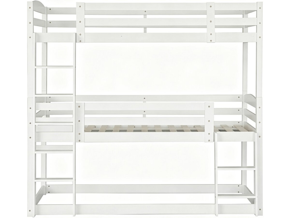 Litera de madera con escalera «Sephora» - 90 x 190 cm - Blanco