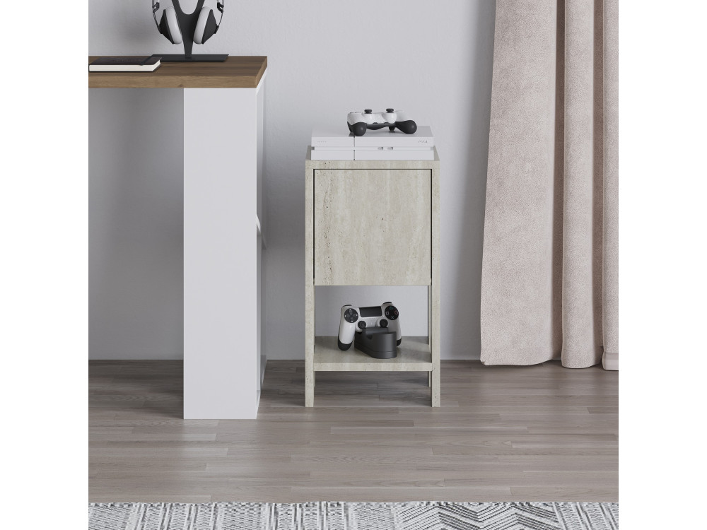 Mesilla de noche de madera "Ema" - 30 x 30 x 55 cm - Travertino