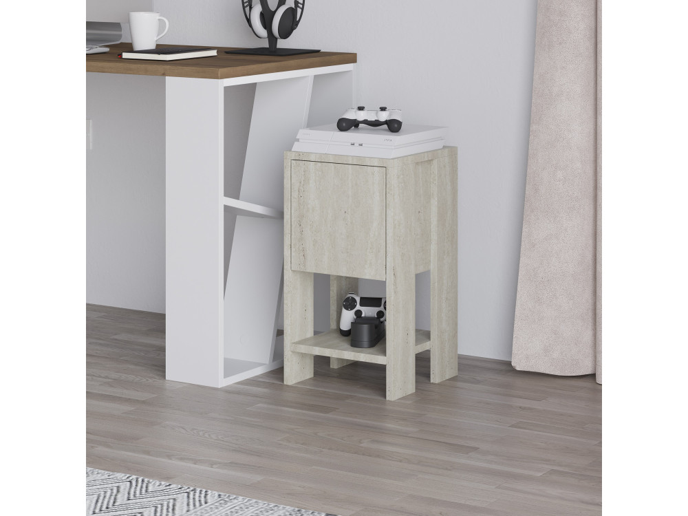 Mesilla de noche de madera "Ema" - 30 x 30 x 55 cm - Travertino