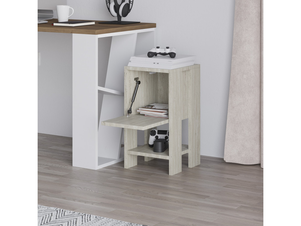 Mesilla de noche de madera "Ema" - 30 x 30 x 55 cm - Travertino