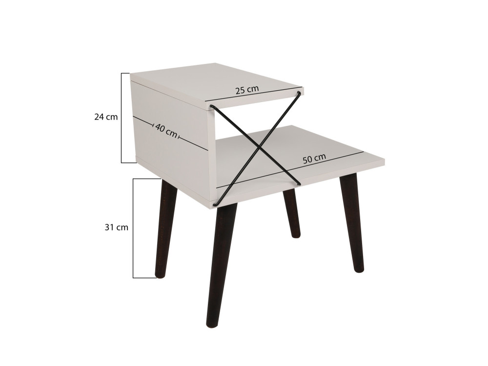 Mesilla de noche de madera "Cross" 50 x 40 x 55 cm - Blanco
