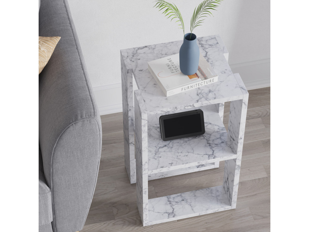 Mesilla de noche de madera "Lonie" 30 x 30 x 55 cm - mármol de Carrara