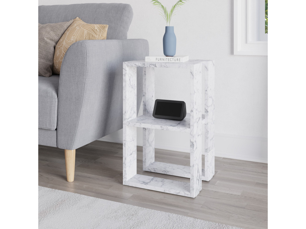 Mesilla de noche de madera "Lonie" 30 x 30 x 55 cm - mármol de Carrara