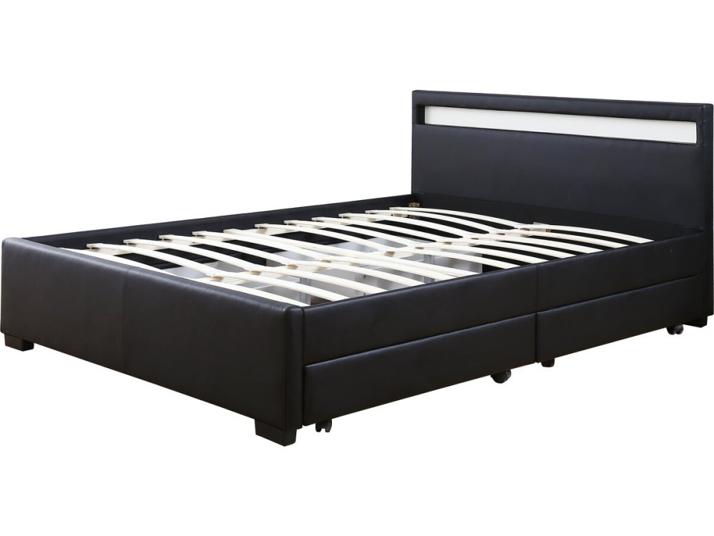 Cama LED "NICO" 140 × 190 cm - Negro