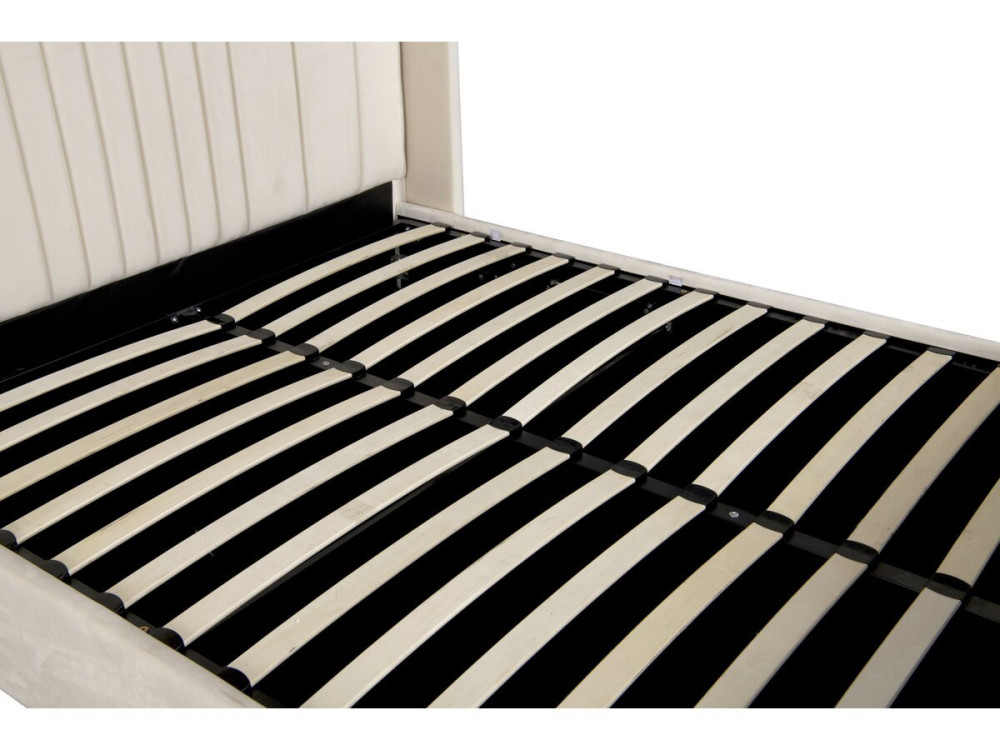 Cama doble con cajón de tela y lámparas integradas «Verbier» - 160 x 200 cm - Beige