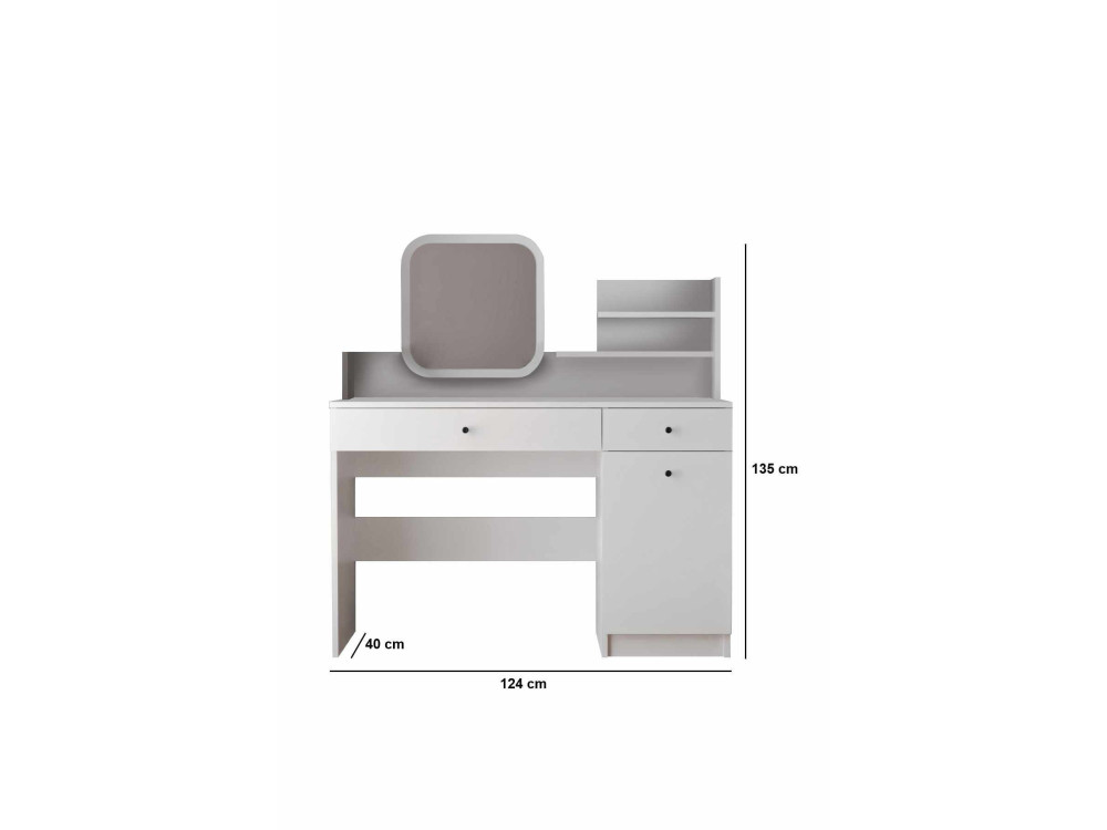 Tocador "Harmony Square" con espejo cuadrado de madera - 124 x 40 x 135 cm - Blanco