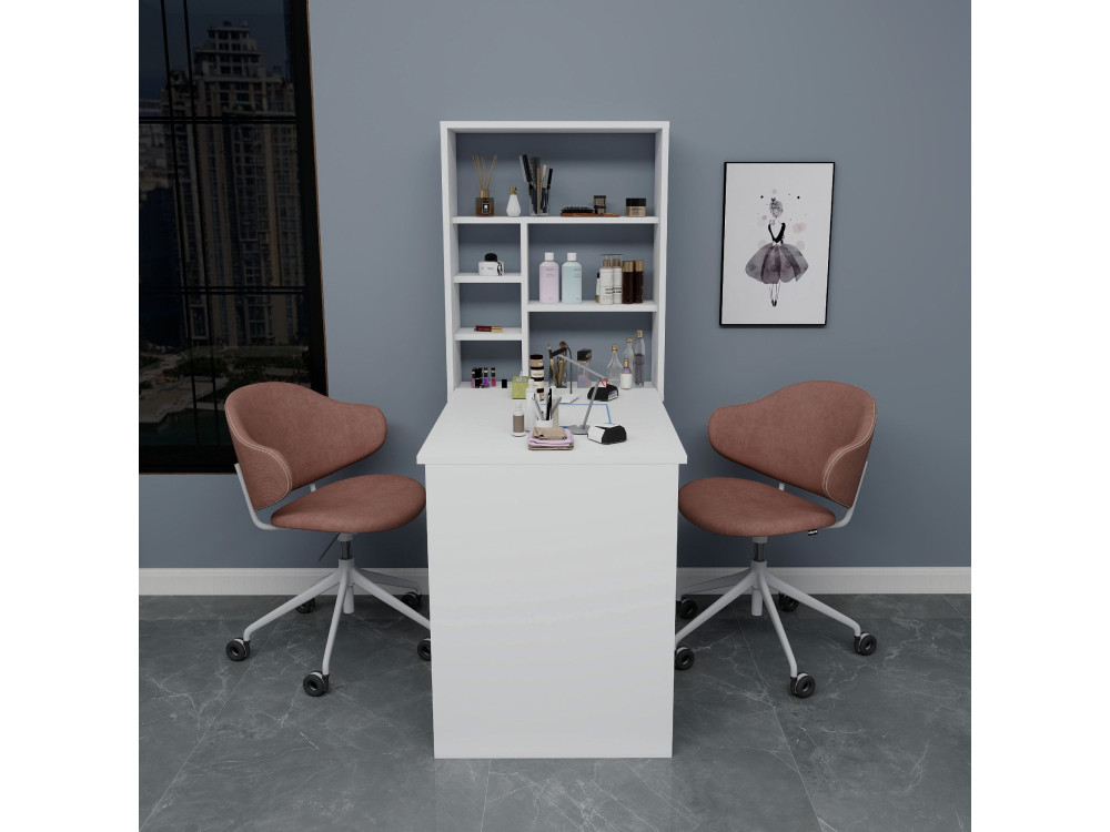Mesa de maquillaje de madera "Sedir" - 90 x 59 x 74 cm - Blanco