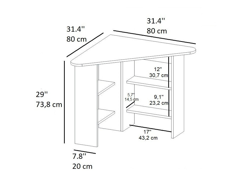 Escritorio "esquinero" de madera - 80 x 80 x 73 cm - Blanco
