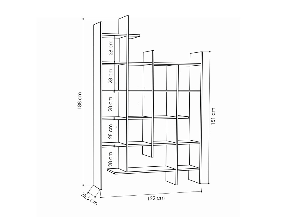 Librería de madera "Manco" - 122 x 25 x 188 cm - Roble