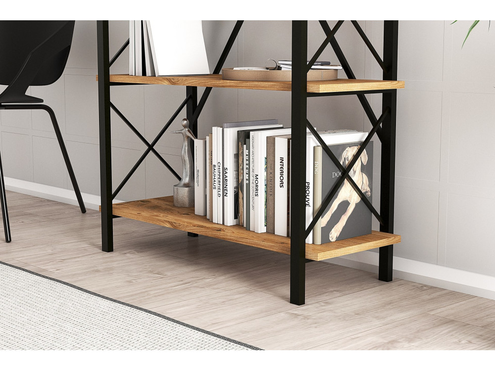 Librería de madera "Nero" - 90 x 33 x 180 cm - Pino AtlánticoNegro