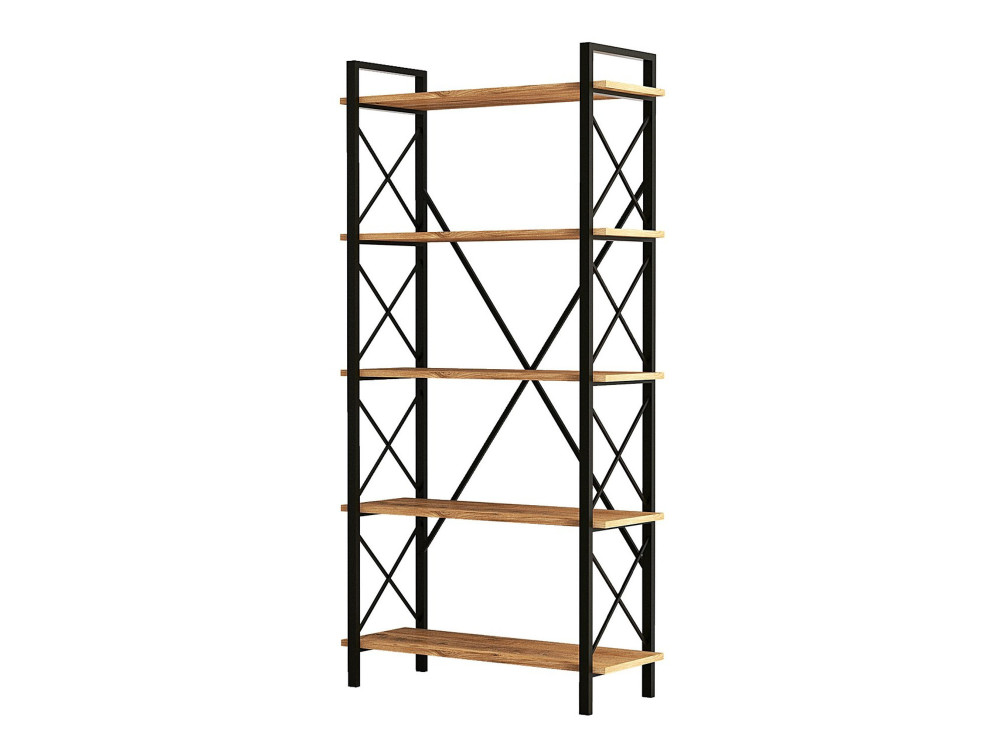 Librería de madera "Nero" - 90 x 33 x 180 cm - Pino AtlánticoNegro