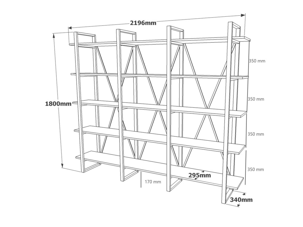 Librería de madera "ML4" - 219 x 34 x 180 cm - pino atlántico
