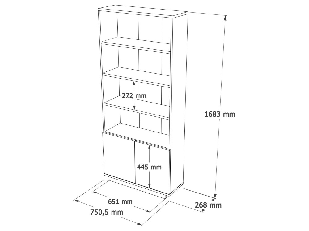 Librería de madera "FR16" - 75 x 26 x 168 cm - Pino atlánticoBlanco