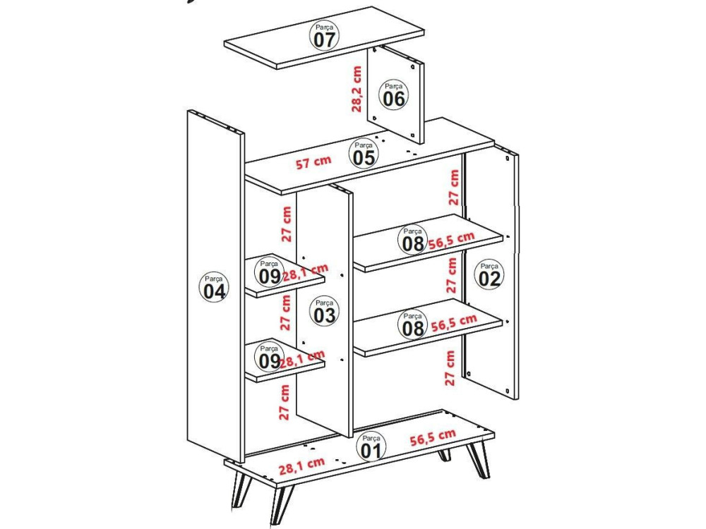 Librería de madera "Form" 90 x 32 x 132 cm - Nogal