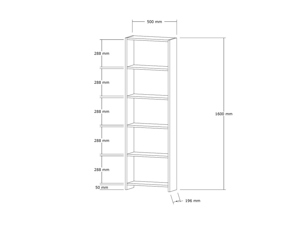 Nueva" estantería de madera - 50 x 19 x 160 cm - Blanco