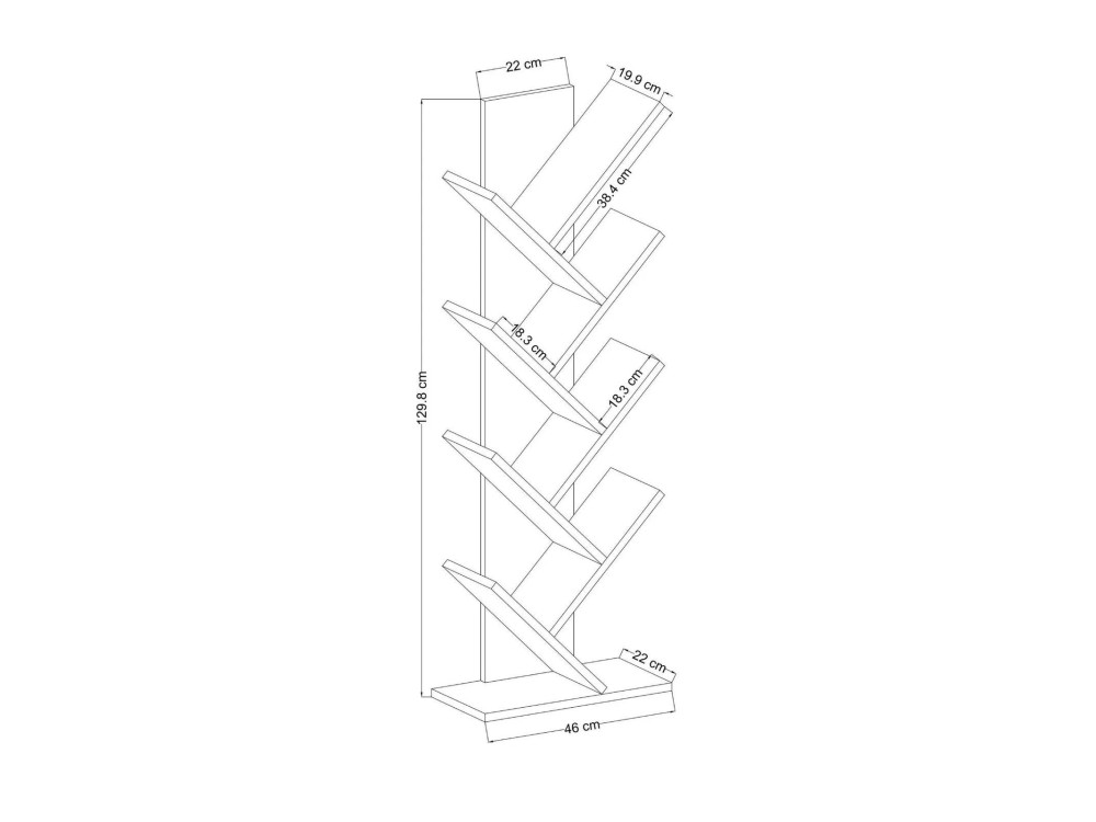 Librería de madera "Tuval 066" - 46 x 22 x 129 cm - Roble, Blanco