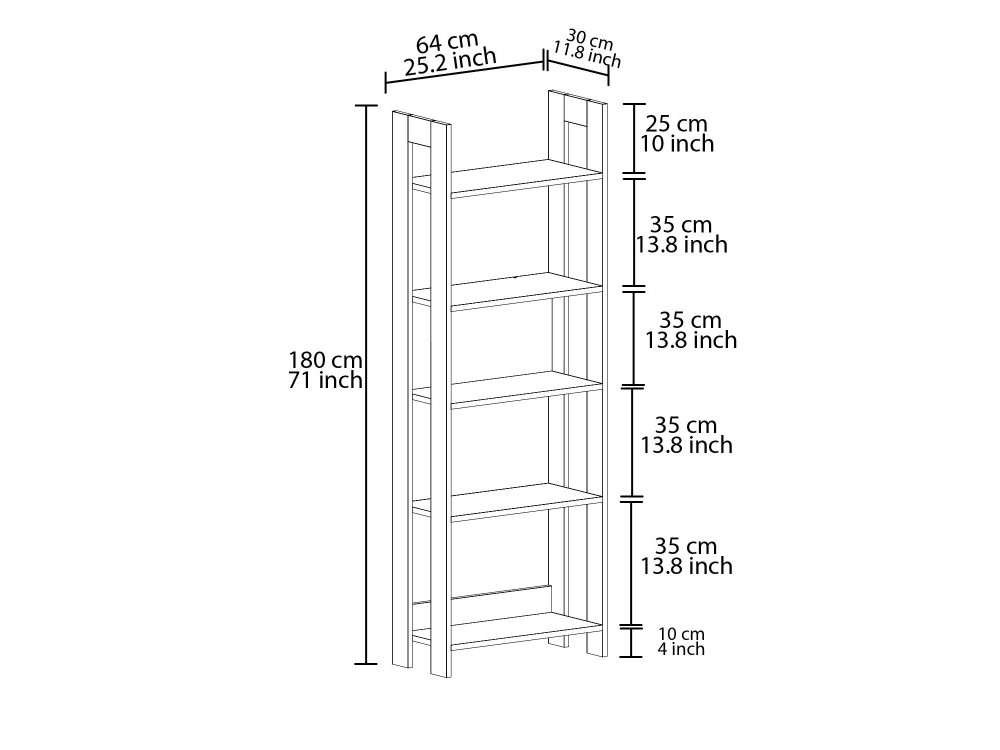 Librería de madera "Country" - 64 x 30 x 180 cm - Marrón