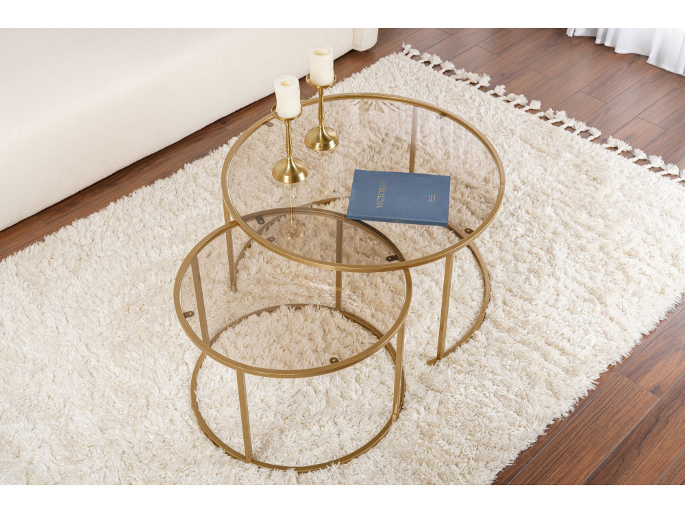 Lote de 2 mesas de centro de metal "Aurum" - 80 x 80 x 43 cm - Bronce dorado