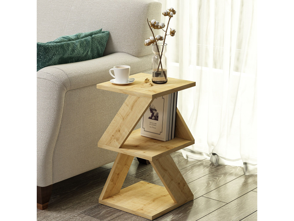 Mesa auxiliar de madera "Albeni" - 30 x 30 x 50 cm - Roble zafiro