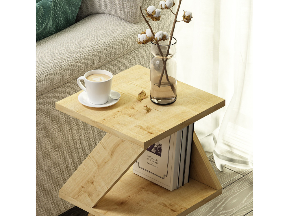 Mesa auxiliar de madera "Albeni" - 30 x 30 x 50 cm - Roble zafiro