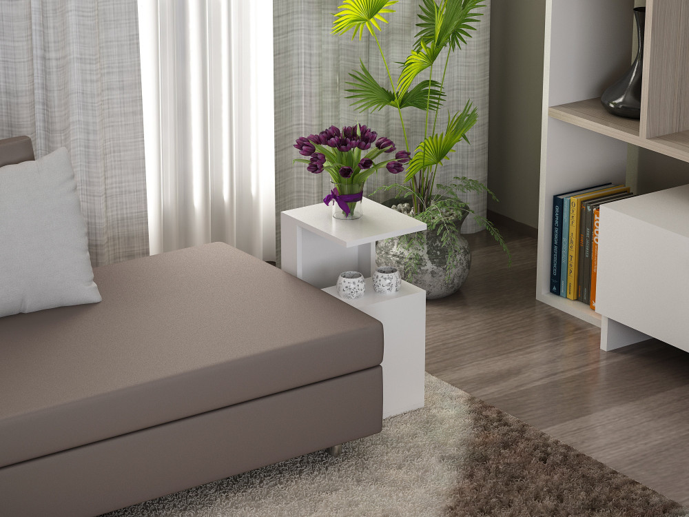 Mesa auxiliar de madera "Sister" - 35 x 29 x 60 cm - Blanca