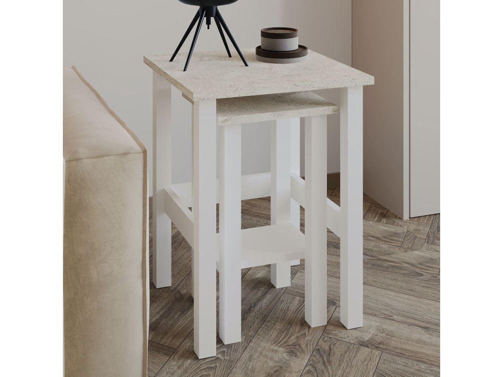 Lote de 2 mesas auxiliares de madera "Gina 2" - 45 x 45 x 60 cm - Blanco