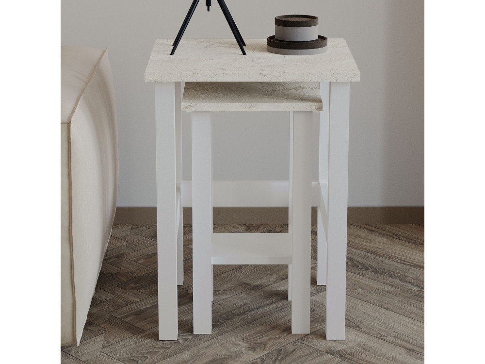 Lote de 2 mesas auxiliares de madera "Gina 2" - 45 x 45 x 60 cm - Blanco