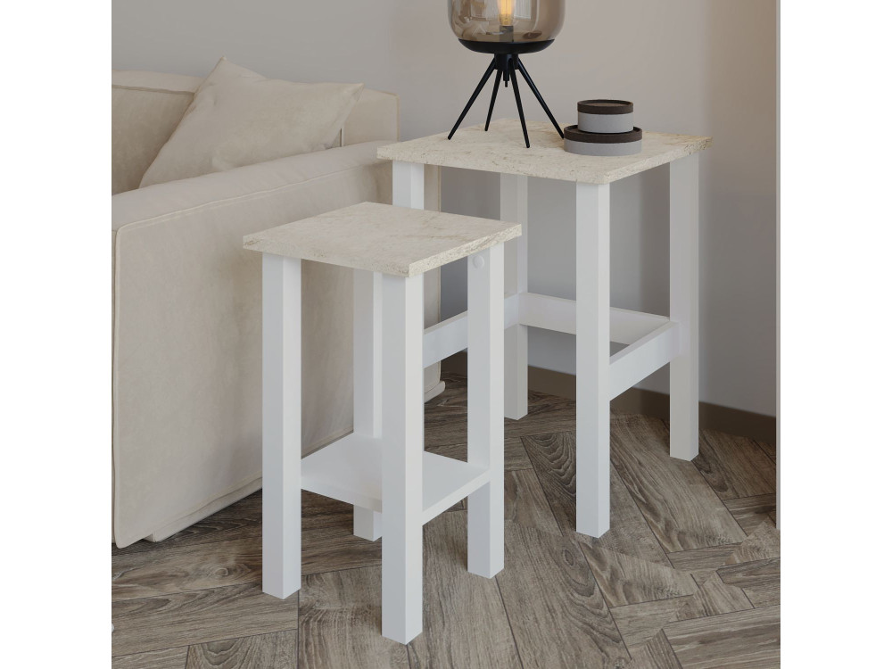 Lote de 2 mesas auxiliares de madera "Gina 2" - 45 x 45 x 60 cm - Blanco