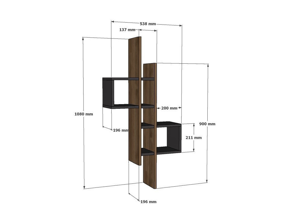 Estantería de pared de madera "Emse" - 53 x 19 x 108 cm - Roble, Antracita