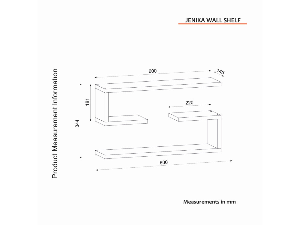 Estantería de pared de madera "Jenika" - 60 x 14 x 18 cm - Blanco