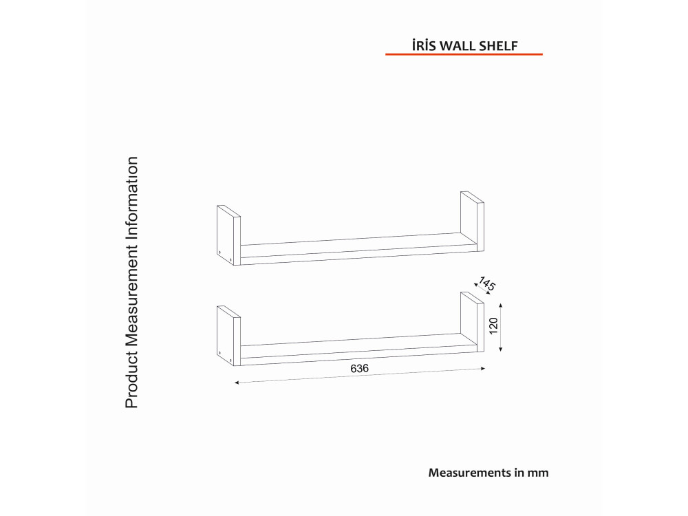 Estante de pared de madera "Iris" - 63 x 14 x 14 cm - Blanco