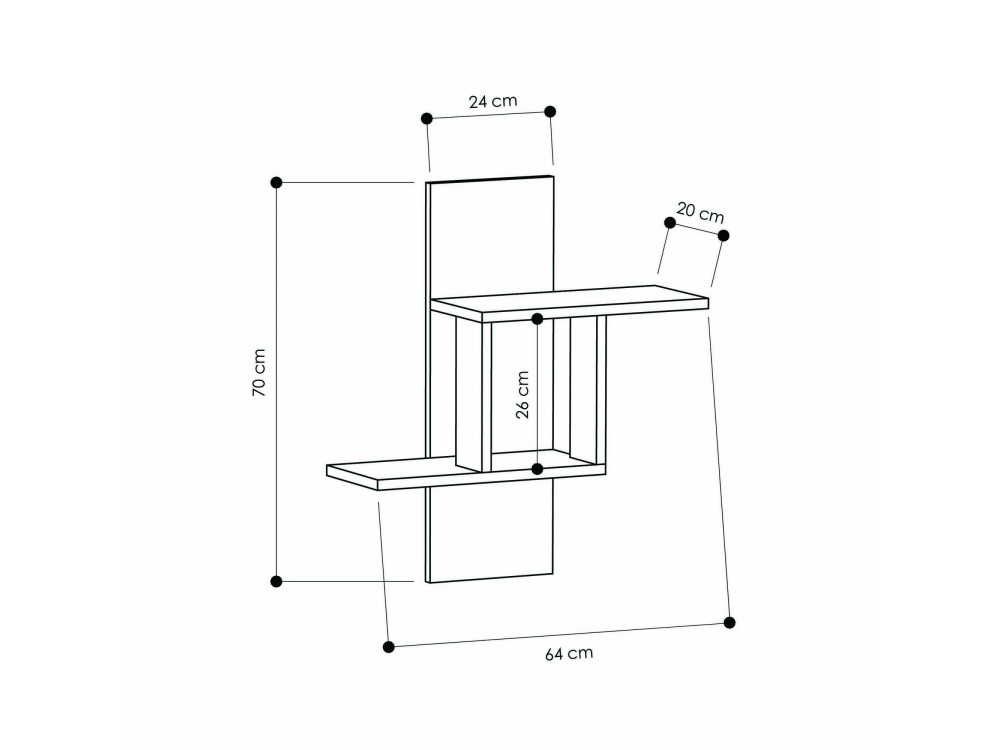 Estantería de pared de madera "Mill" - 64 x 20 x 70 cm - roble Sonoma