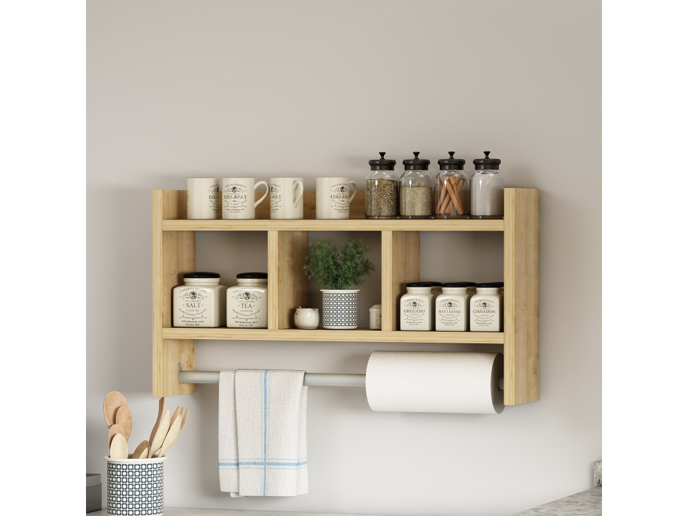Estantería de pared de madera "Asya" - 63 x 14 x 35 cm - Beige