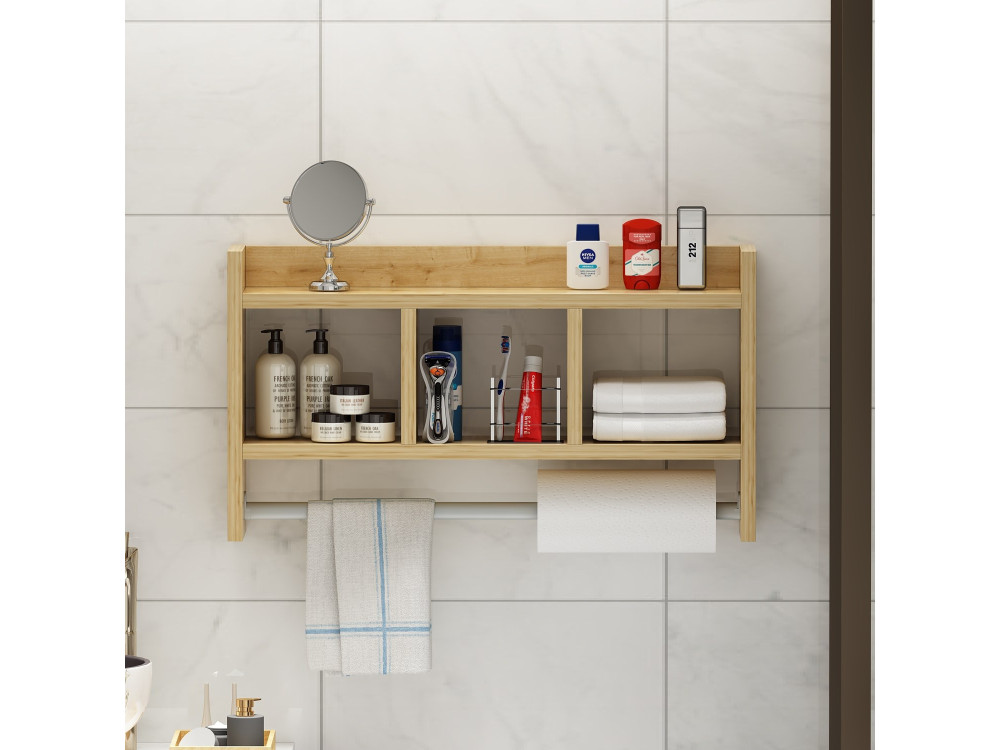 Estantería de pared de madera "Asya" - 63 x 14 x 35 cm - Beige