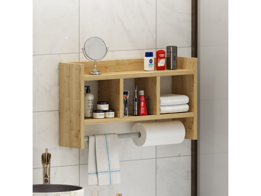 Estantería de pared de madera "Asya" - 63 x 14 x 35 cm - Beige