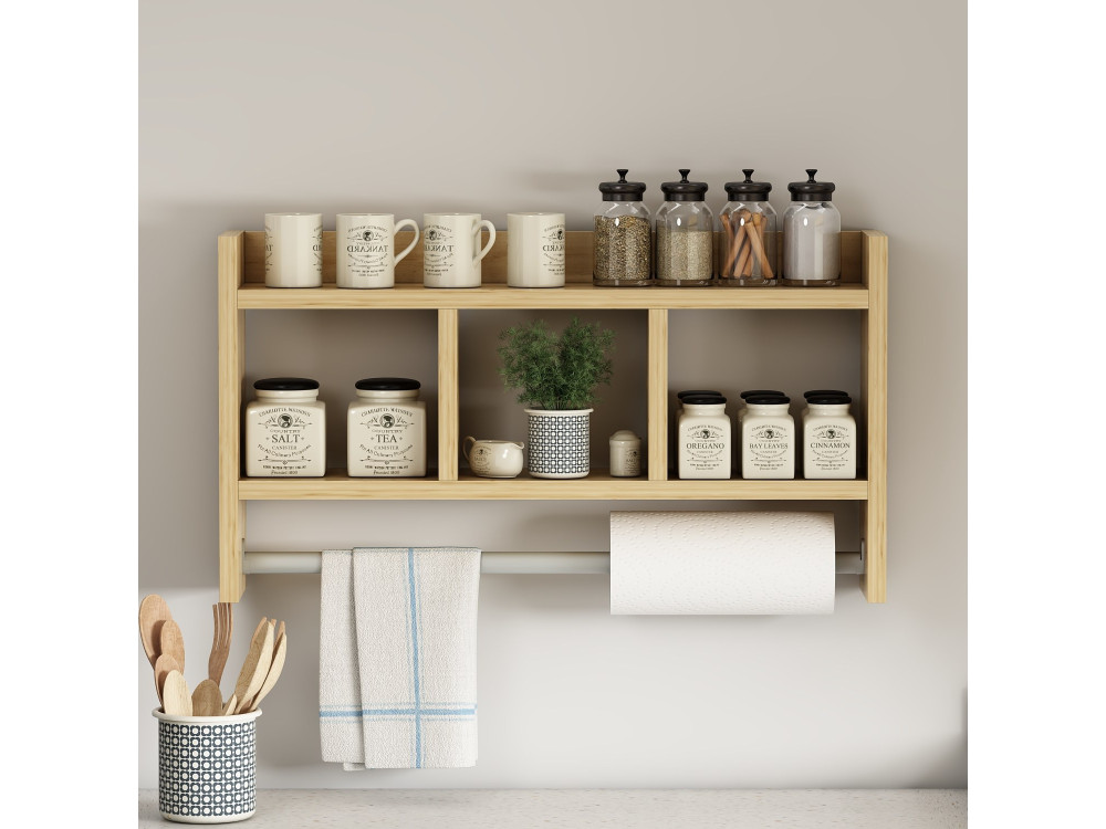 Estantería de pared de madera "Asya" - 63 x 14 x 35 cm - Beige