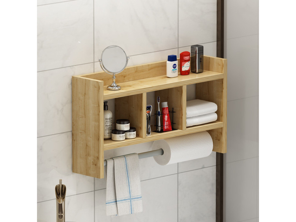 Estantería de pared de madera "Asya" - 63 x 14 x 35 cm - Beige