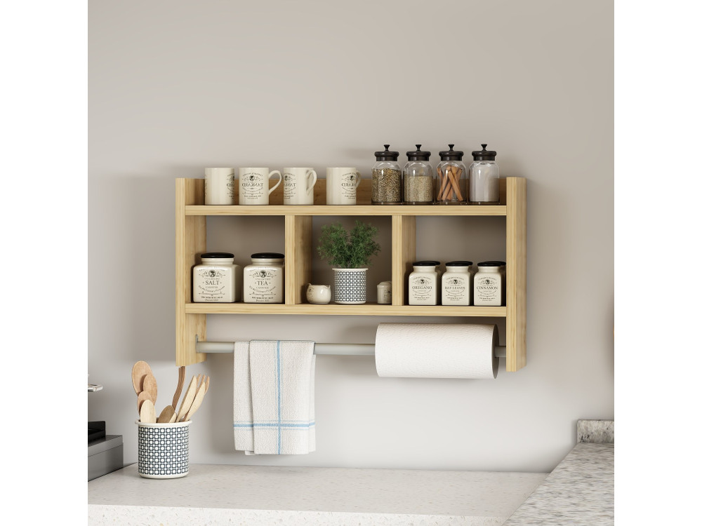 Estantería de pared de madera "Asya" - 63 x 14 x 35 cm - Beige