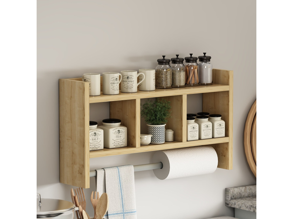 Estantería de pared de madera "Asya" - 63 x 14 x 35 cm - Beige