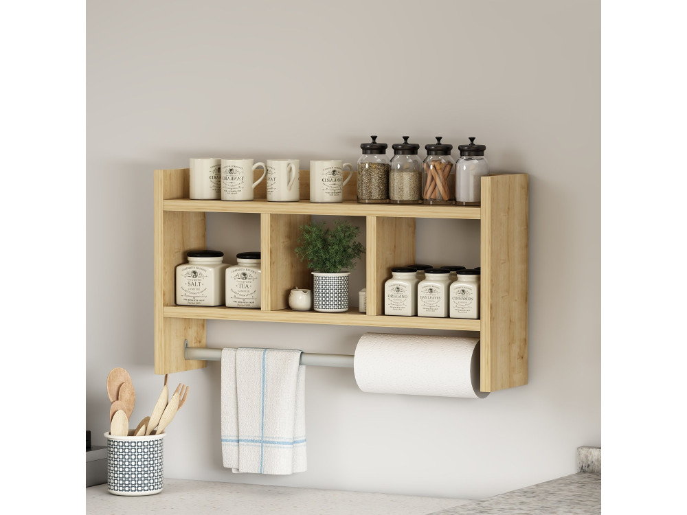 Estantería de pared de madera "Asya" - 63 x 14 x 35 cm - Beige
