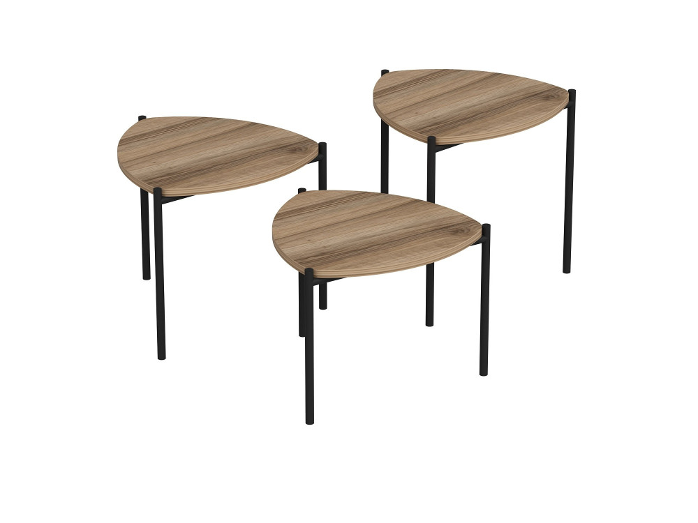 Lote de 3 mesas bajas de madera "Lenny" - 45 x 45 x 45 cm - Marrón