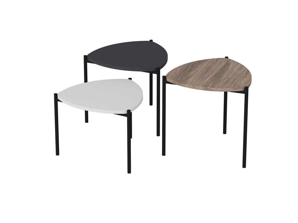 Lote de 3 mesas bajas de madera "Lenny" - 45 x 45 x 45 cm - Multicolor