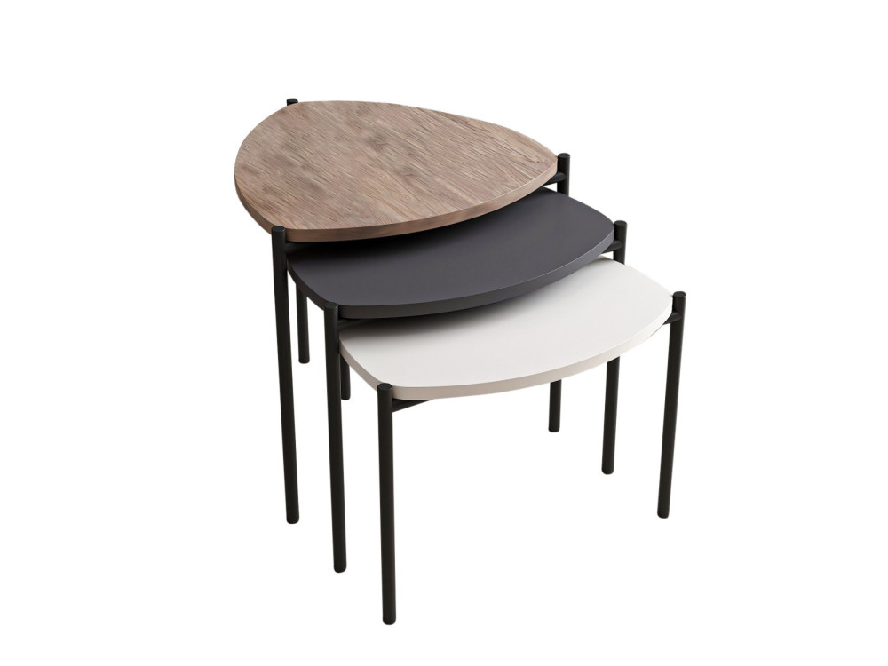 Lote de 3 mesas bajas de madera "Lenny" - 45 x 45 x 45 cm - Multicolor